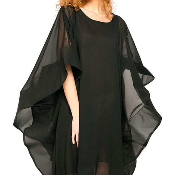 WHY DRESS Black chiffon butterfly sleeve dress SzL - Picture 3 of 15